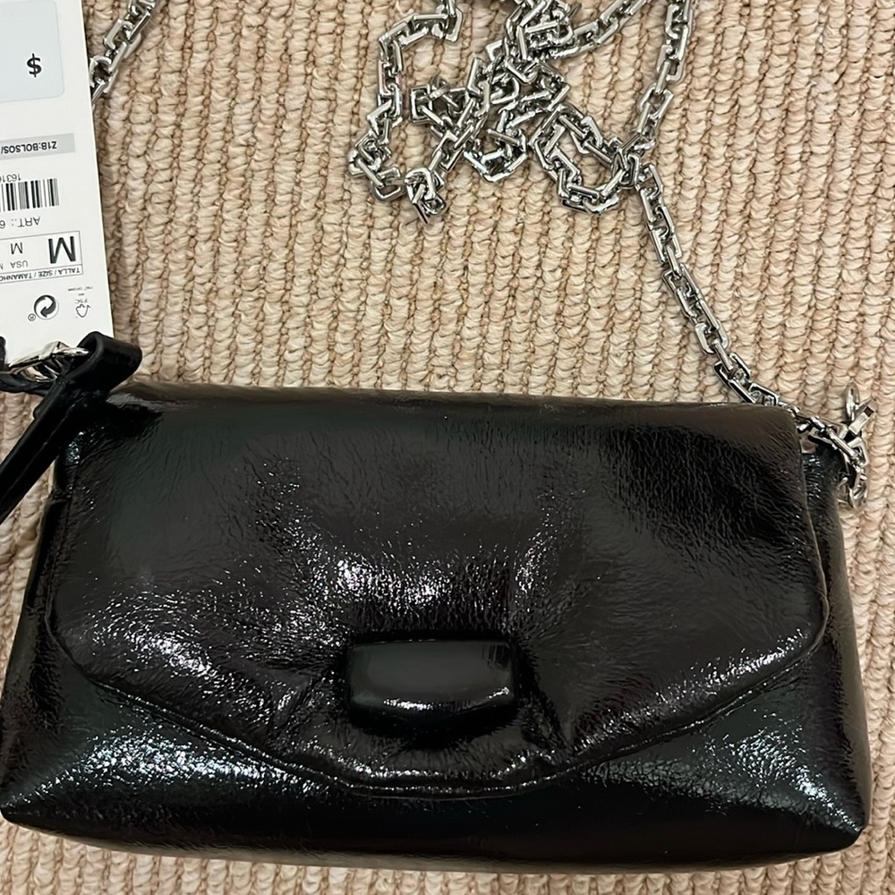 Zara Black Shoulder Bag in Black NWT CHAIN & faux leather strap